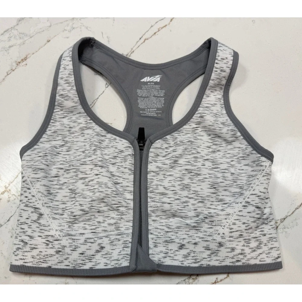 Avia Women XL Wireless High Support Zip‎ Front Racerback Sports Bra White